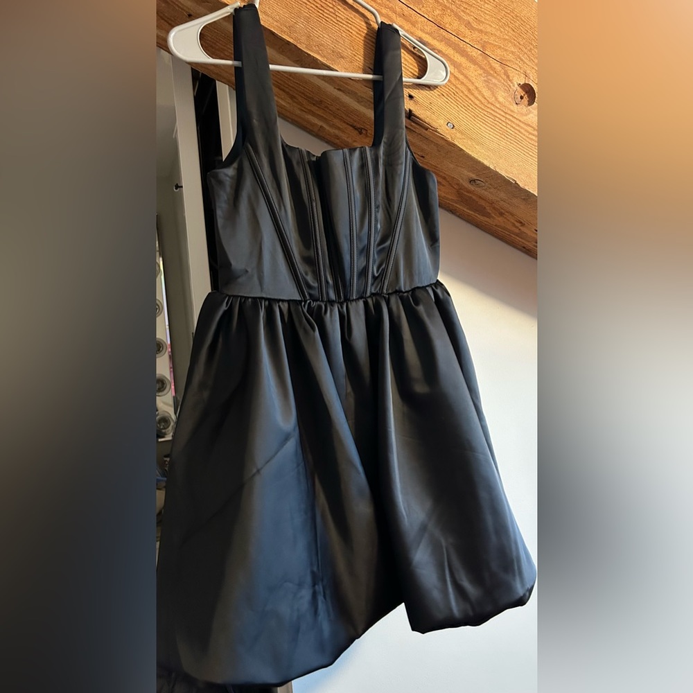 Black satin mini dress